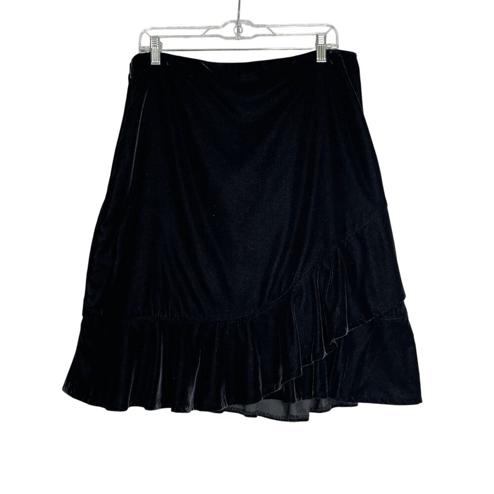 Talbots Flounced Velour Skirt Women's 12 Black Ruffle Holiday Preppy Flirty